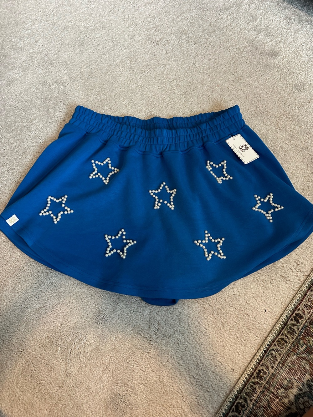 Simply Southern Grace Royal Blue Pearl Star Athletic Skort XL NWT